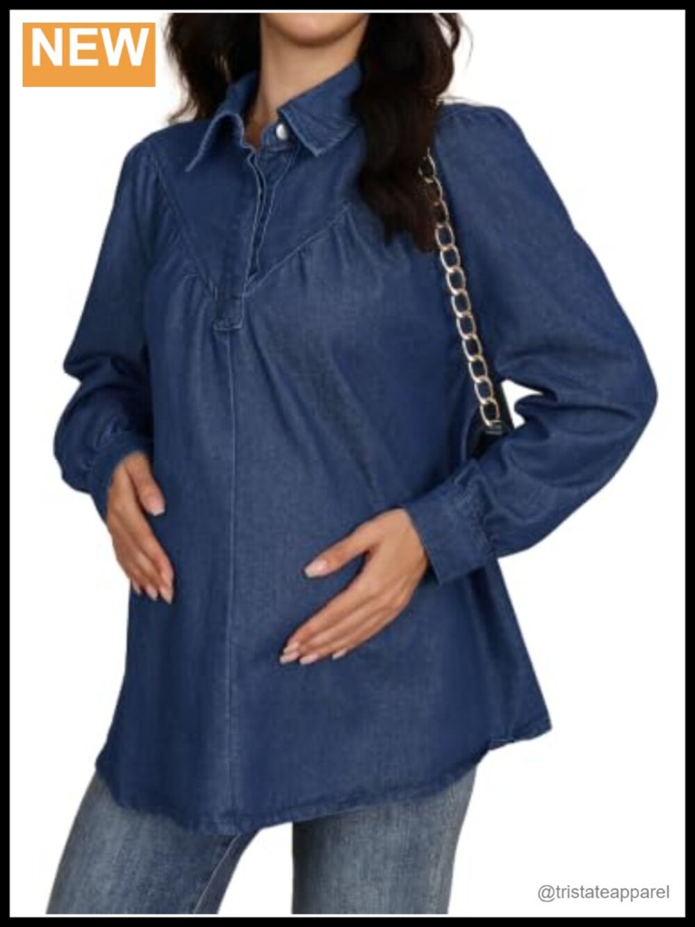 Maternity Denim Shirt Long Sleeve Button Down Blouse